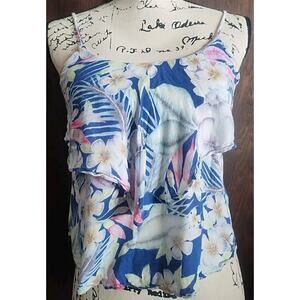 American Eagle Cami XS Blue Floral Print Flowy Camisole Tropical Tiki Hawaiian